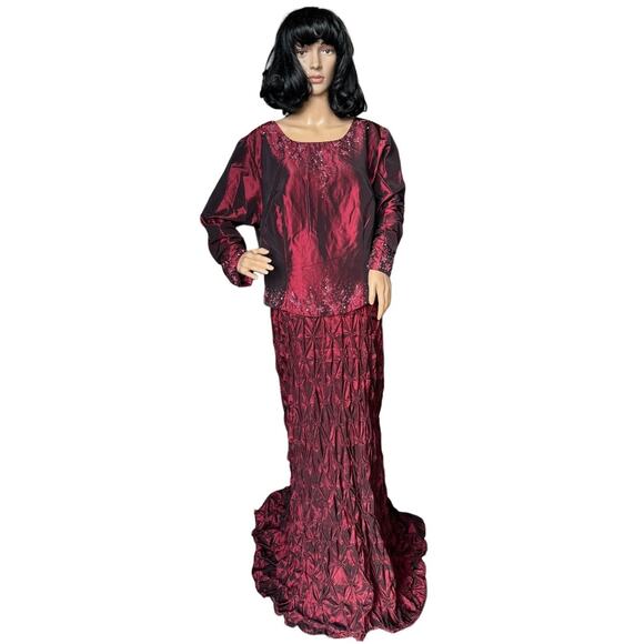 Jianini formal Burgundy Button Taffeta embellished formal maxi dress size 24 - Picture 1 of 16